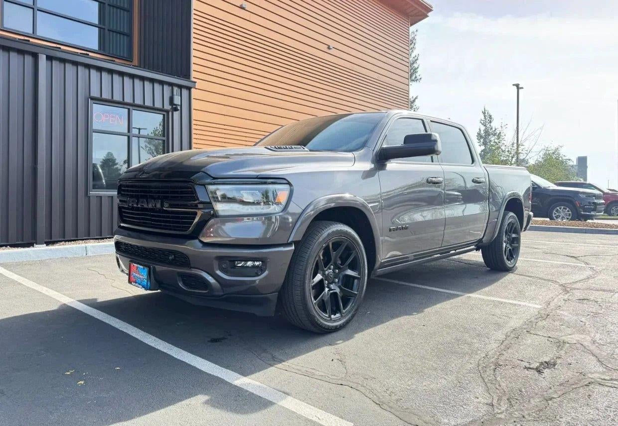 2020 RAM 1500 Laramie in Granite Crystal Metallic Clearcoat — front three-quarter view