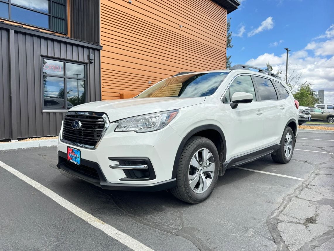 2021 Subaru Ascent Premium in Crystal White Pearl — front three-quarter view